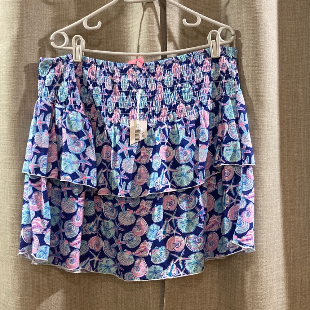 Simply Southern Blue and Pink Seashell Mini Skirt